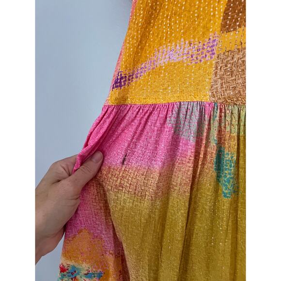 Vintage Jams World Abstract Floral Patchwork Dress Size XL Hawaiian Boho Hippie - Picture 7 of 10